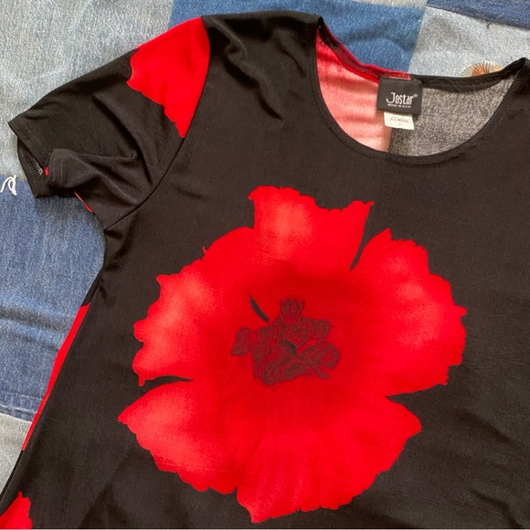 vtg jostar red & black floral dress size M - Picture 5 of 6